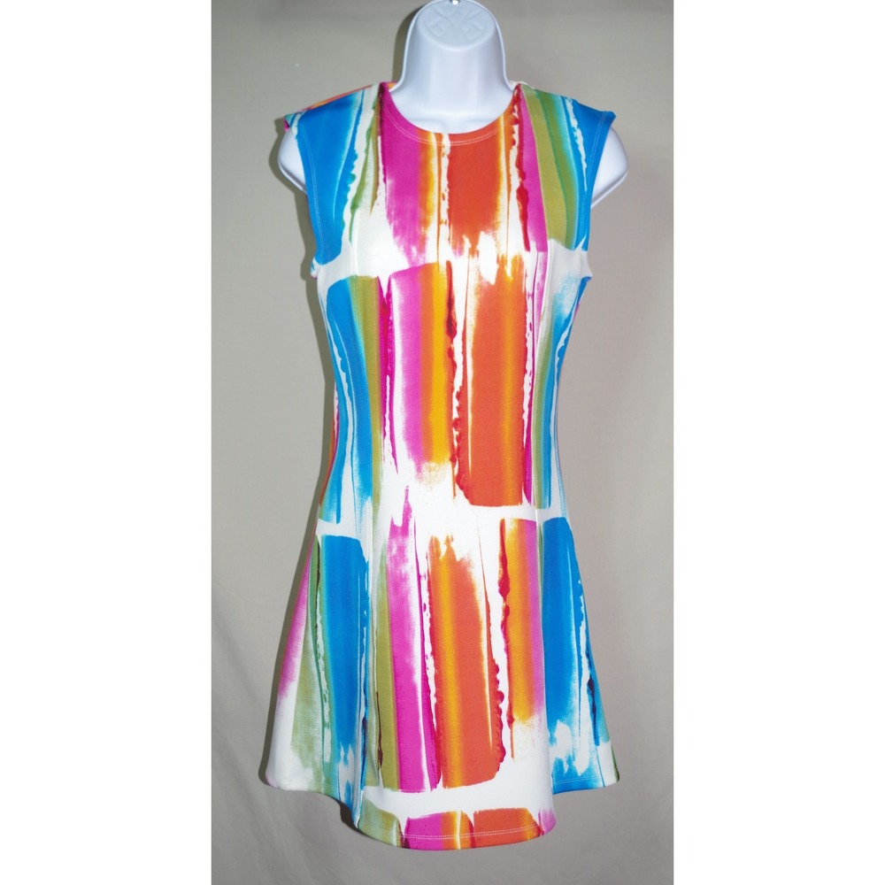 NWT Black Swan Woman XS Splash Print Sleeveless Mini Dress Cayenne Multi Color